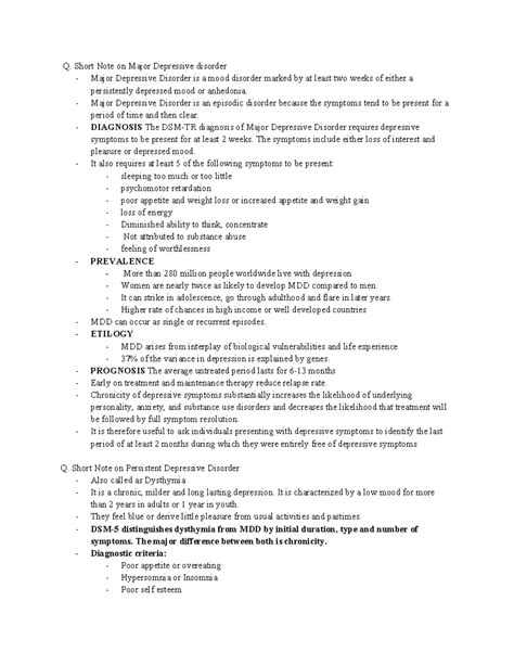 Short Note on Major Depressive Disorder (MDD) - Raanya Arora 23-3073-3 ...