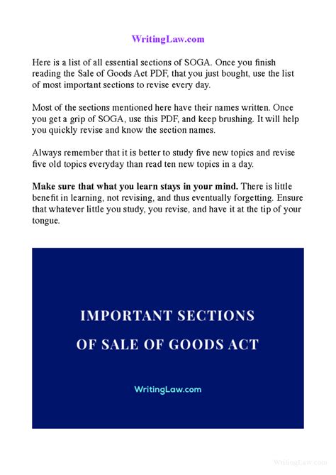 Important Sections of Sale of Goods Act (SOGA) for Revision - Studocu