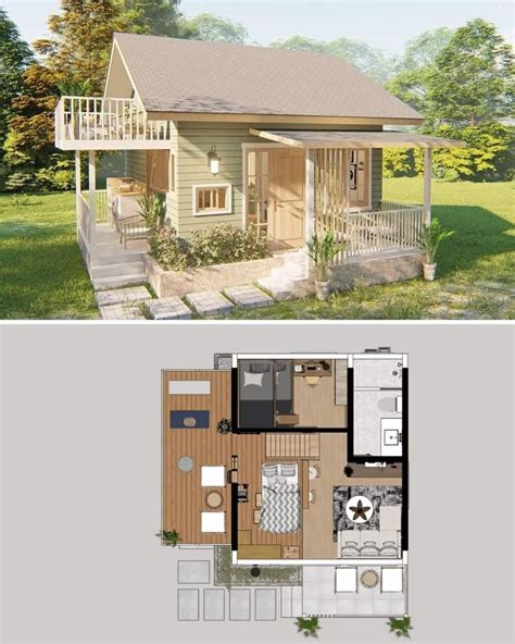 Small House Floor Plan with Upper Level Bedroom