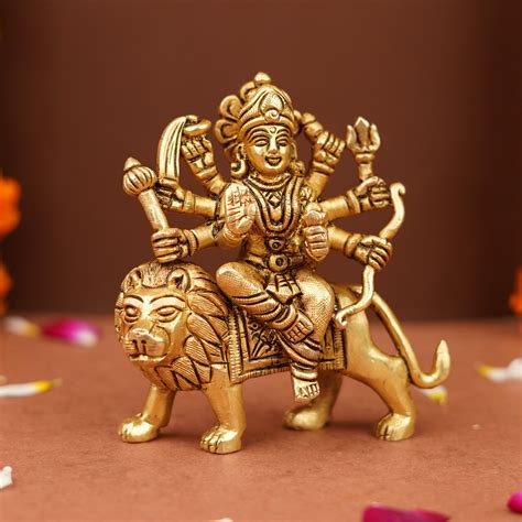 Sherawali Mata Brass Statue 4 inch | 490 g – ServDharm