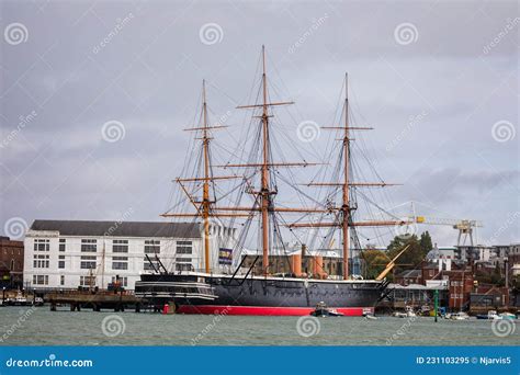 Side View of HMS Warrior from Sea in Portsmouth Harbour Hampshire, UK ...