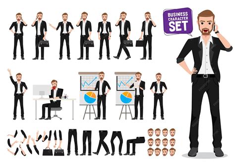 Premium Vector | Businessman vector character set Male business person ...