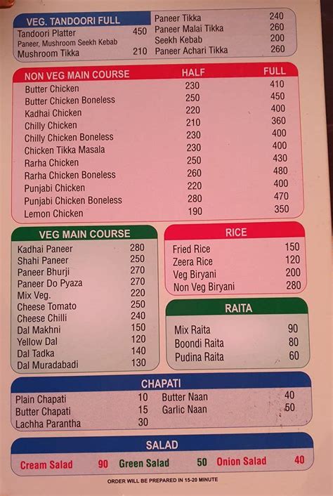 Menu at Indian Flames, Jagraon, indian Flames