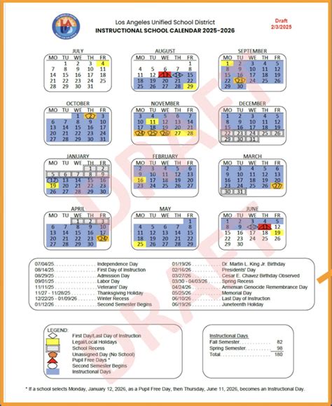 2025-26 LAUSD Calendar | Purche Avenue Elementary