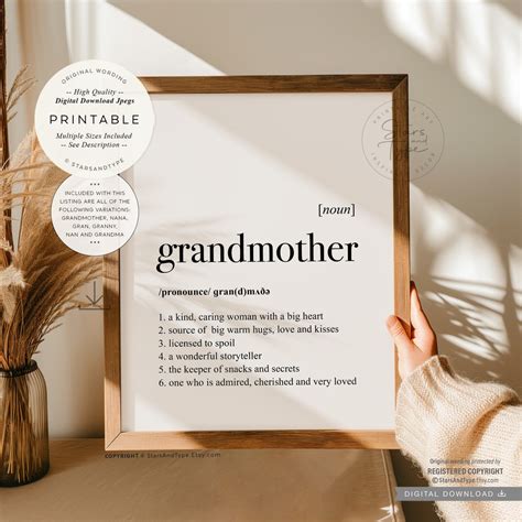 Grandmother Definition, PRINTABLE Art, Grandma Granny Nana Gran ...