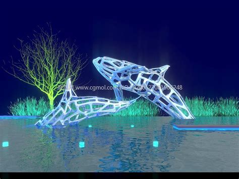 跃出水面的镂空鲸鱼雕塑设计3D模型_雕塑角色模型下载-摩尔网CGMOL
