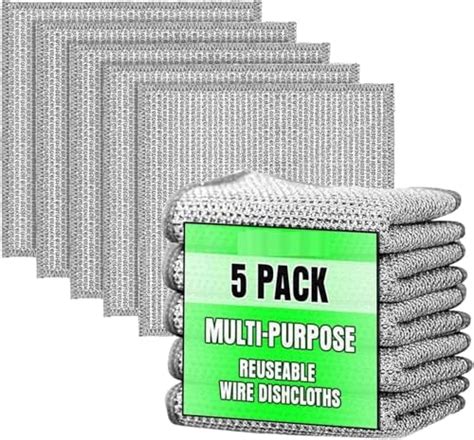 Double Layers Non-Scratch Wire Dishcloth Stainless Steel Scrubber - 5 ...