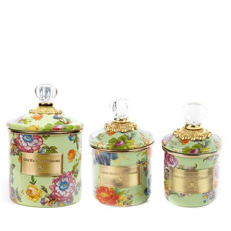 Green Flower Market Little Canisters, Set of 3 - Mackenzie-Childs