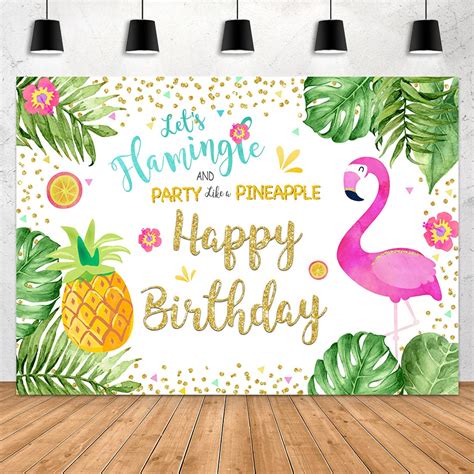 Aperturee 7x5ft Summer Flamingo Happy Birthday Backdrop Hawaiian ...