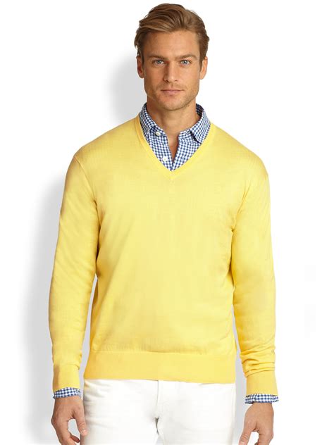 Lyst - Polo Ralph Lauren Cotton V-neck Sweater in Yellow for Men