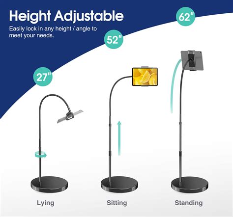 Elitehood Aluminum iPad Stand for Floor, 14lb Stable Base & Height ...