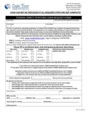Fillable Online Federal Stafford Loan Request Form 13-14 Fax Email ...