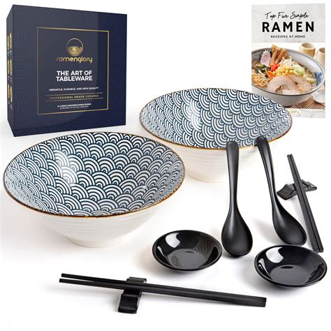 Ramenglory Ceramic Ramen Bowl Set 10 Pieces 57oz Japanese Large ...