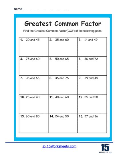 Image result for Finding GCF Worksheet