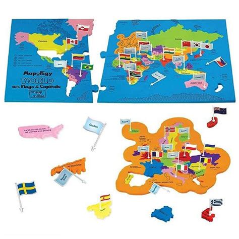 World + Europe Map with Capitals Foam Jigsaw Puzzle