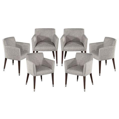 Set of 6 Modern Dining Chairs in Textured Linen Fabric For Sale at 1stDibs