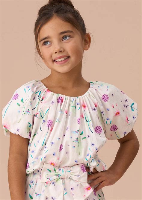 Girls Printed White Cotton Top