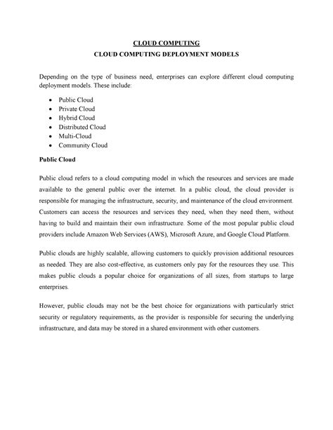 Cloud Computing Deployment Models - CLOUD COMPUTING CLOUD COMPUTING ...