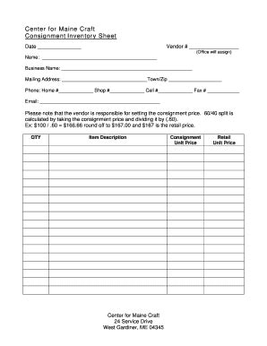 ME Center For Craft Consignment Inventory Sheet 2008-2025 - Fill and ...