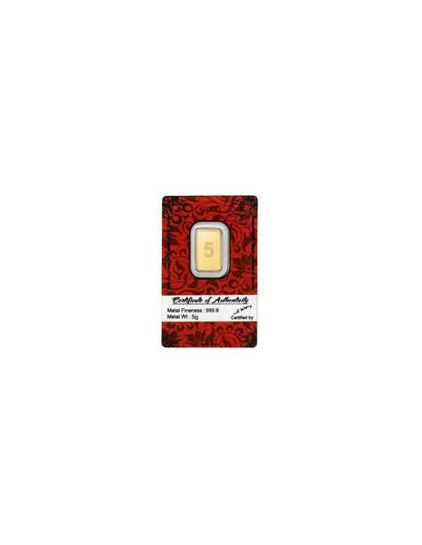 Bangalore Refinery Gold Bar Of 5 Grams in 24 Karat 999.9 Purity / Fin