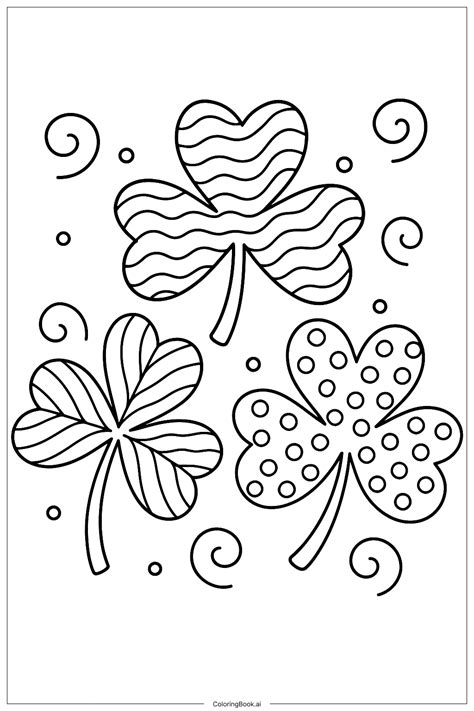 Three Shamrocks With Different Patterns Coloring Page (Free PDF&PNG Printable)