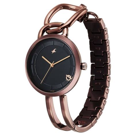 Buy Online Fastrack Opulence Quartz Analog Black Dial Brown Metal Strap ...