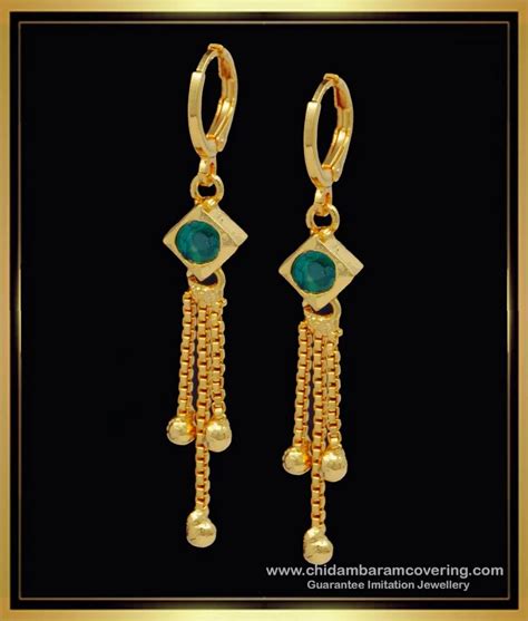 Buy New Model Hoop Earrings Design Single Emerald Stone 1 Gram Gold ...
