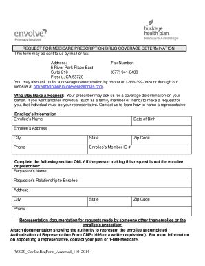 Fillable Online Coverage Determination Request Form 2016 OH - Buckeye ...