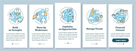 Écran de page d'application mobile d'intégration SWOT avec des concepts ...