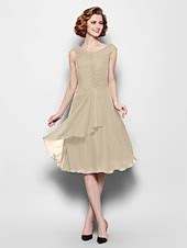 A-Line Mother of the Bride Dress Off Shoulder Knee Length Chiffon ...