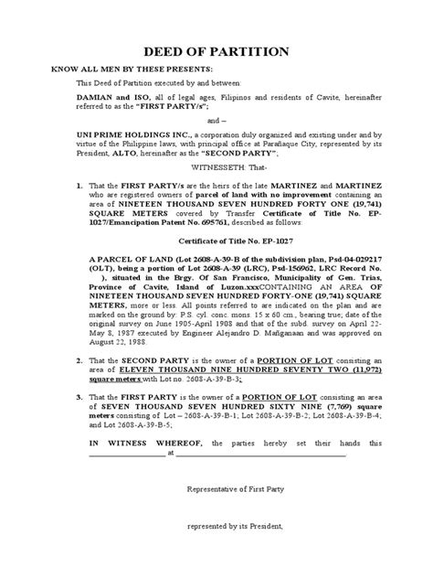 Image result for Deed of Partition Sample