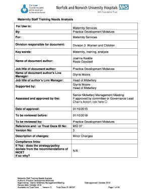 Fillable Online nnuh nhs Maternity Staff Training Needs Analysis For ...