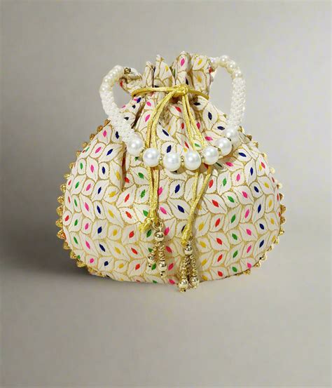 Off-white Potli with Zari Work | Peepal Clothing