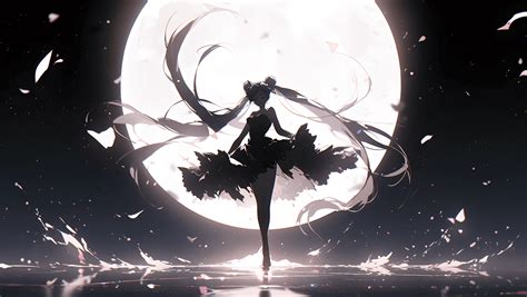 4K Night Sky Moon Silhouette Anime Wallpaper - Starry Night