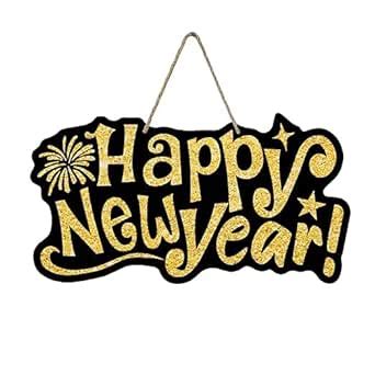 MANDALA SOUL Happy New Year 2026 Front Door Sign, Black Gold Wood ...