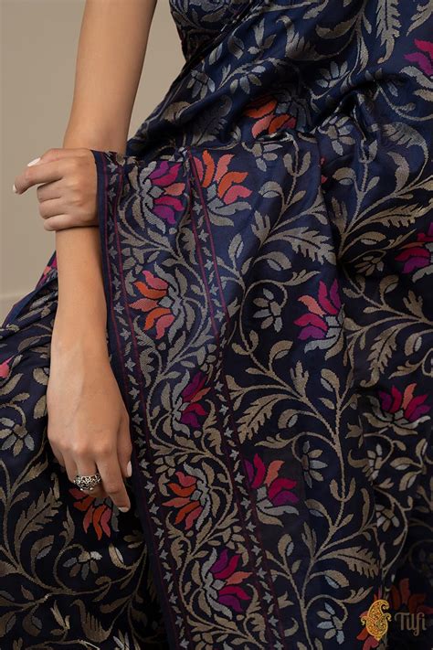 Devaki' Navy Blue Pure Katan Silk Ektara Real Zari Banarasi Handloom S ...