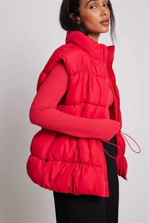 Drawstring Waist Puffer Vest Red | NA-KD