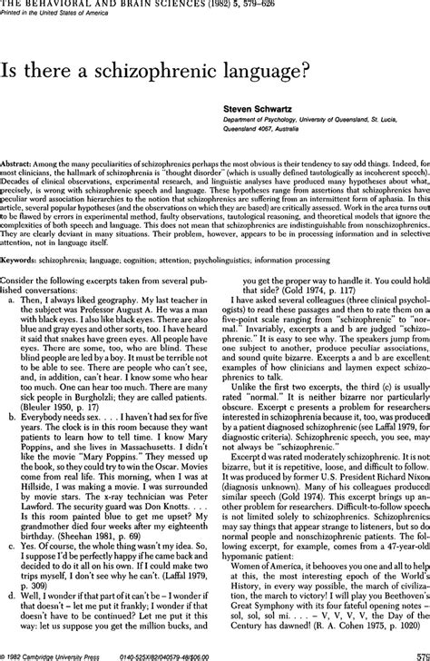 Schizophasia | Behavioral and Brain Sciences | Cambridge Core