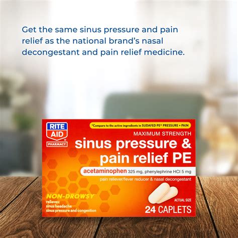 Rite Aid Sinus Pressure and Pain Reliever PE, Non-Drowsy - 24 Tablets | Sinus Relief | Pain ...