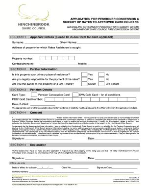 Fillable Online hinchinbrook qld gov Pensioner Application Form 1516 ...