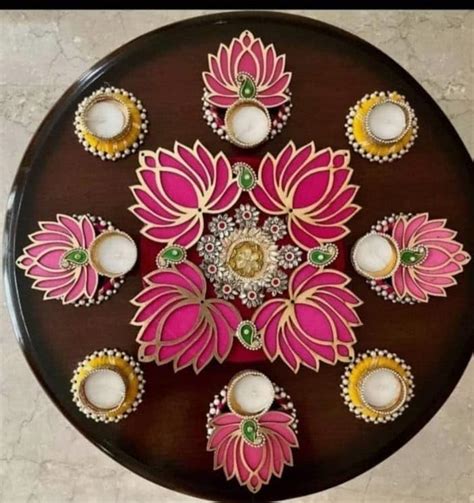 Buy Avya Engineered Wood Avyksh Tealight Candle Lotus Diya Rangoli ...