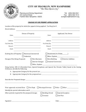NH Change Of Use Permit Application - City Of Franklin 2019-2026 - Fill ...