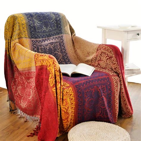 Bohemian Throw Blanket for Couch，Colorful Chenille Tassels Boho Woven ...