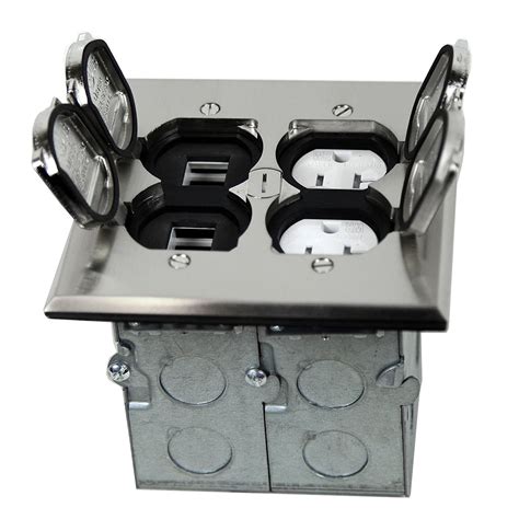 Enerlites 975549-S-D Nickel Plated Brass 2-Gang Floor Box Flip Open ...