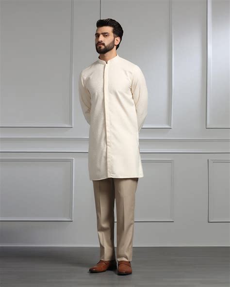 Golden Swarn Textured Achkan Set - Dodget