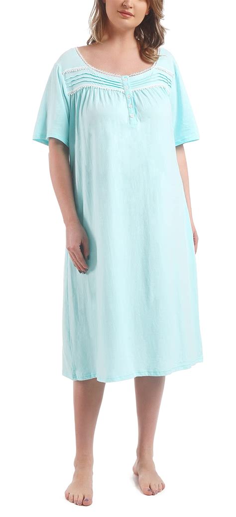 FEREMO 100% Cotton Plus Size Nightgowns for Women Short Sleeve Ladies ...