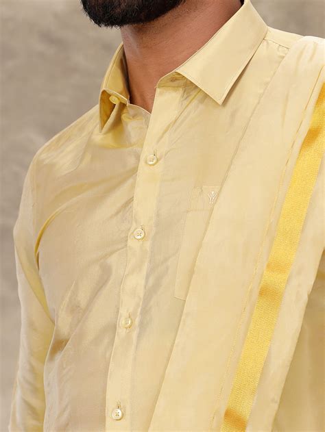 Ramraj Men Art Silk Gold Shirt & Dhoti Towel Set Swayamvara