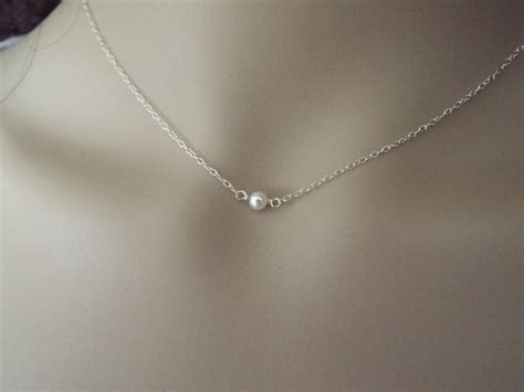 Tiny Pearl Necklace, Sterling Silver, Yellow Gold Filled- Minimalist ...