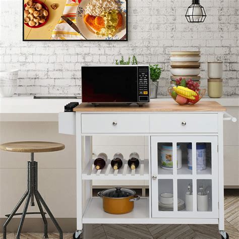 Buy VINGLI Kitchen Island Rolling Utility Trolley White Coffee Bar ...