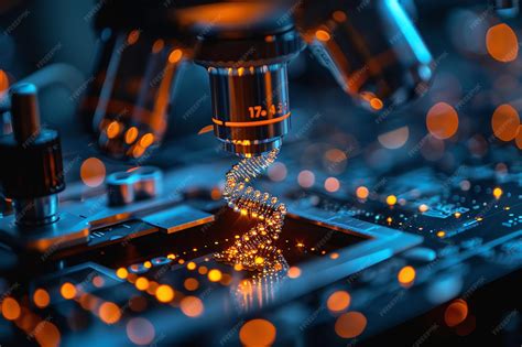 Premium Photo | Microscope view of DNA structure strain helix Genetics ...